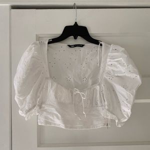Zara White Eyelet Crop Top